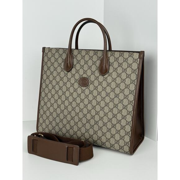 Gucci Interlocking G Tote And Shoulder Bag Women Brown Canvas - Picture 1 of 12